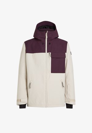 Gai beigtas žakets ar tumši purpura augšdaļu un lielu krūšu kabatu. Iezīmējas ar kapuci, rāvējslēdzēja aizdari un kontrastējošiem tumšiem aproču galiem.