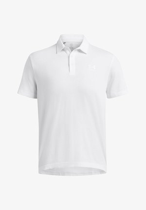 Polo blanco de algodón suave con cuello clásico, tapeta de tres botones y un logo sutil en el pecho izquierdo.