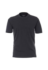 Donkergrijs T-shirt met korte mouwen van katoen, met een ronde hals en een subtiele logodetail op de borst. Dankzij de gladde textuur heeft het een aansluitend ontwerp.