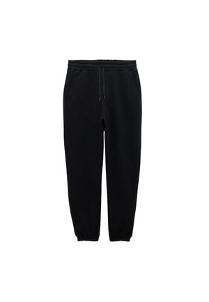 Schwarze Jogginghose aus weichem, strapazierfähigem Stoff. Sie verfügt über einen elastischen Bund mit Kordelzug, seitliche Taschen und Bündchen an den Knöcheln.