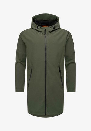 Maslinasto zeleni parka s patentnim zatvaračem sprijeda, podesivim kapuljačom, dva bočna zip džepa i ravnim krojem. Izrađena od vodootpornog materijala.