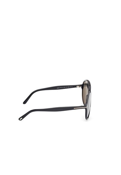 Black sunglasses with a smooth matte finish, round lenses, and thin, elongated arms featuring a gold accent near the hinges.