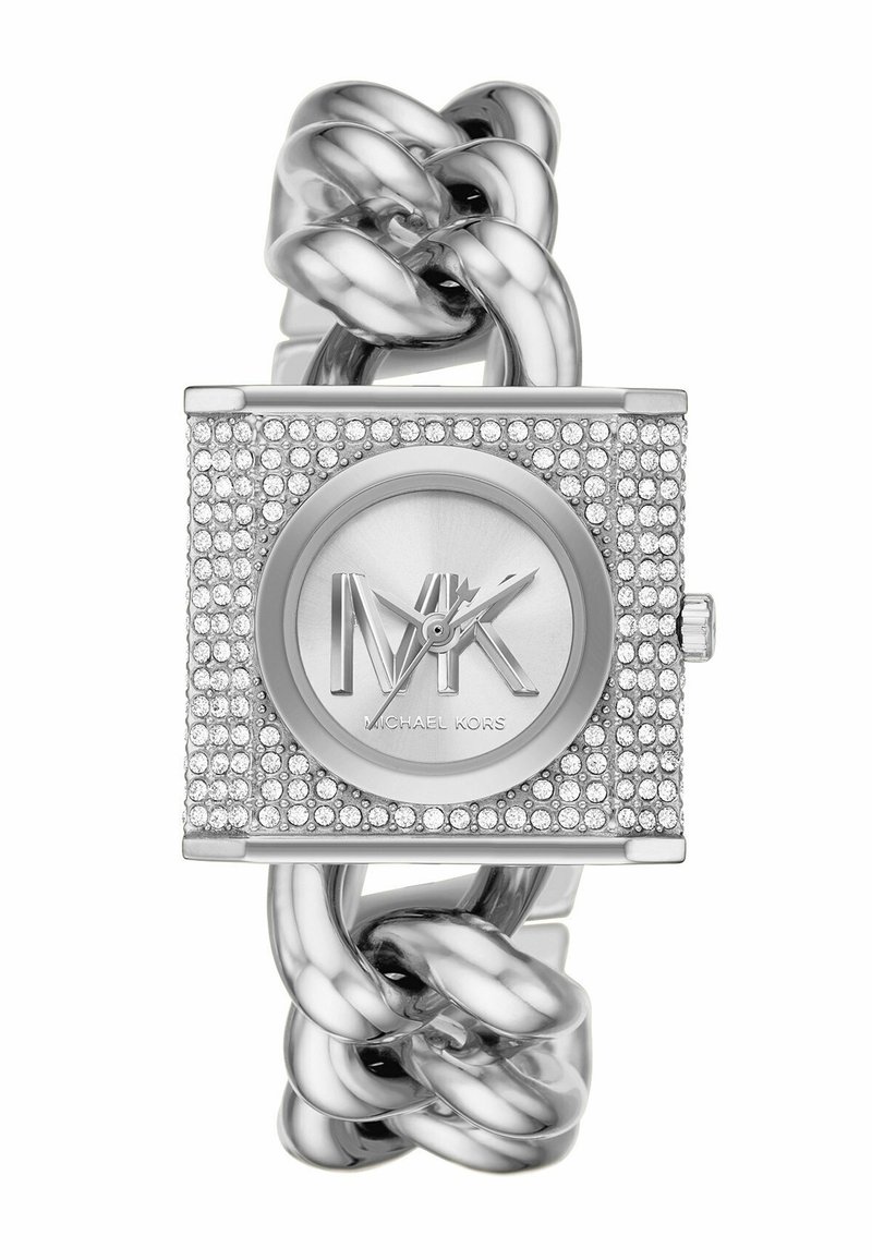 NWT Michael Kors MK Logo Silver Face Mini Bryant Pavé Logo Silver-Tone Watch in SILVER - Sale  main image 3
