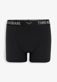 Czarne bawełniane bokserki z miękkim, elastycznym pasem w talii z nadrukiem "THREADBARE" w białym kolorze. Gładka faktura i dopasowany krój.