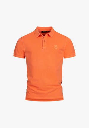 Oranje poloshirt van katoen, met een knoopsluiting, korte mouwen en een klein logo op de borst. Soepele textuur.