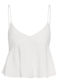 Witte mouwloze top met dunne spaghettibandjes, een V-halslijn en een uitlopende silhouet. Gemaakt van lichtgewicht, textuurstof.