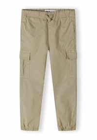 Beige cargopantalons met een elastische tailleband, twee zijvakpockets en een taps toelopend ontwerp. Gemaakt van lichtgewicht katoen.