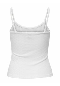 Top bianco senza maniche con spalline sottili regolabili, tessuto texturizzato con un motivo sottile, design aderente e orlo curvo in vita.