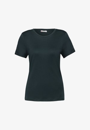 Sort kortærmet dame t-shirt med rund halsudskæring og enkel syning på hvid baggrund.
