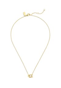 Collier en chaîne dorée présentant un pendentif circulaire avec une finition texturée et un petit accent en perle. Longueur réglable avec un fermoir en mousqueton.