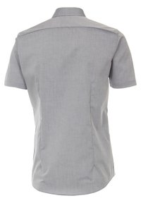 Grijze shirt met korte mouwen van een lichtgewicht, gestructureerde stof. Heeft een puntige kraag en zijsplitten voor een betere pasvorm en comfort.