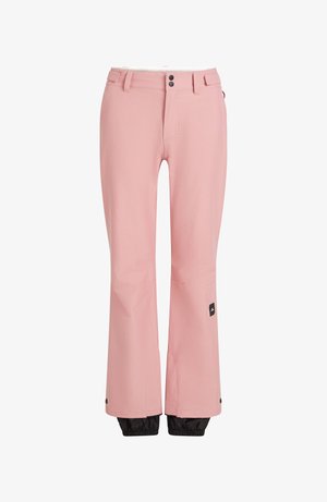 Lyserøde skibukser med en tapered design, to knaplukninger og justerbare ankelmanchetter i sort. Har et logo-patch på siden.
