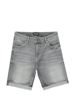 Grijze denim shorts met een lichte vervaging, voorzien van een klassiek vijf-pocket ontwerp, opgerolde zoom en een ritssluiting met knoopsluiting.