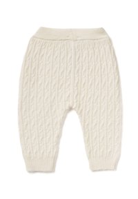 Kabelgebreide babybroekjes in crème, met een textuurpatroon, een elastische tailleband en geribbelde boorden voor een perfecte fit.