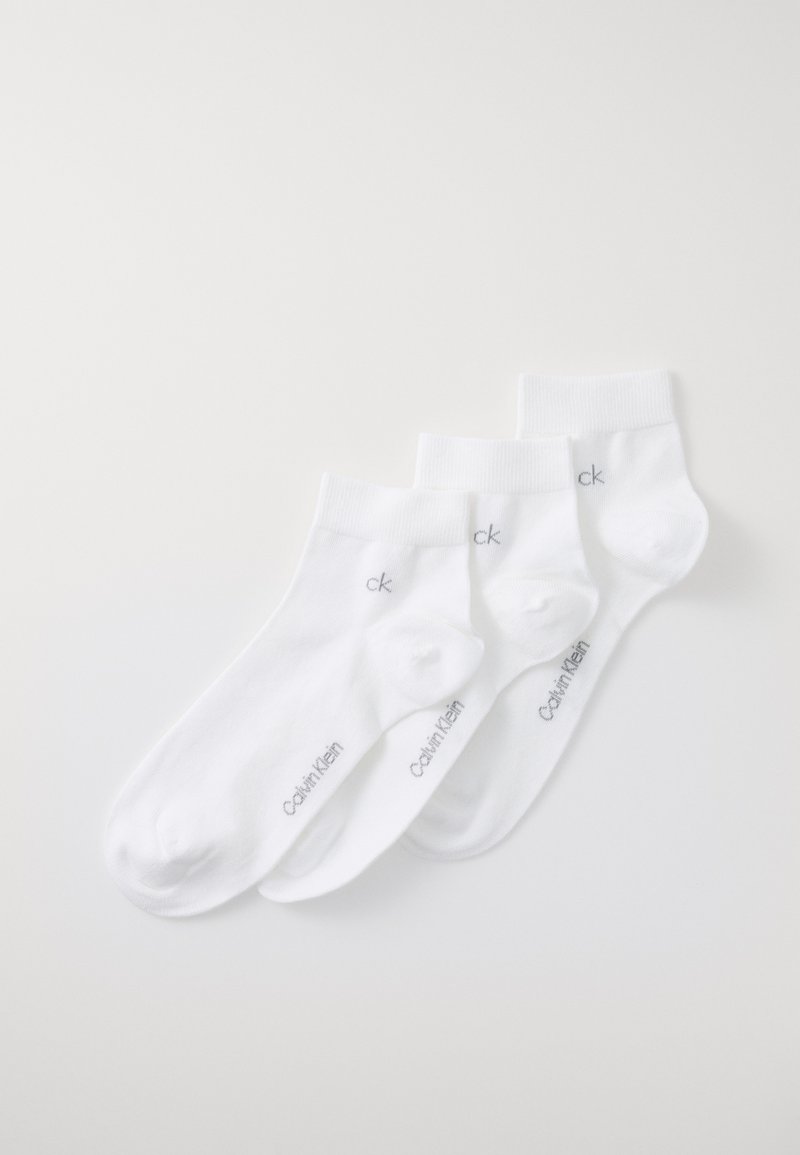 Tre par vita bomullsångor med en ribbad mudd och grå "Calvin Klein"-logotyp på sidan. Mjuk textur och sömlös tå.