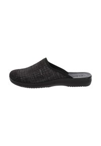 Pantofole da uomo nere con parte superiore in tessuto testurizzato e suola imbottita, progettate per il comfort interno e la facilità d'uso.