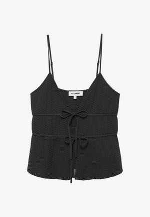 Zwart mouwloos cropped topje met dunne verstelbare bandjes en twee gestrikte strikken aan de voorkant, met textuur, van het merk Pull&Bear.