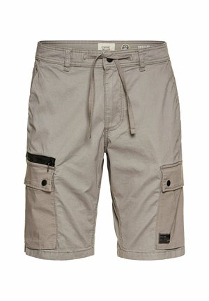 Lichtgrijze cargoshorts van een katoenmix, met een trekkoord in de taille, een zijritszak en twee voorkantzakken met kleppen.