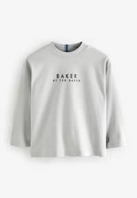 Svetlošedé tričko s dlhým rukávom z bavlny, s okrúhlym výstrihom a čiernym potlačeným textom "BAKER BY TED BAKER" na prednej strane.
