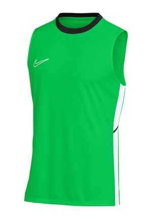 Grünes ärmelloses Sporttrikot mit schwarzem Kragen und weißen sowie schwarzen Seitenstreifen, mit weißem Nike-Logo auf der Brust.
