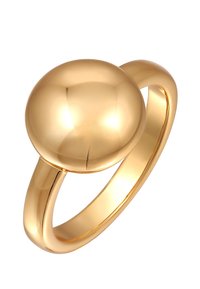 Gouden ring met een gladde, ronde koepel bovenkant. De band is taps toelopend, met een gepolijste afwerking en een strakke vormgeving.