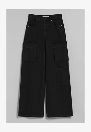 WIDE LEG TWILL CARGO - Jeansy Dzwony - black