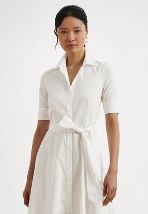 BELTED COTTON-BLEND SHIRTDRESS - Rochie tip cămașă - white
