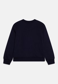 Sweat-shirt bleu marine, col rond, manches longues, poignets et ourlet côtelés, en coton doux, design uni sans motifs ni accents supplémentaires.