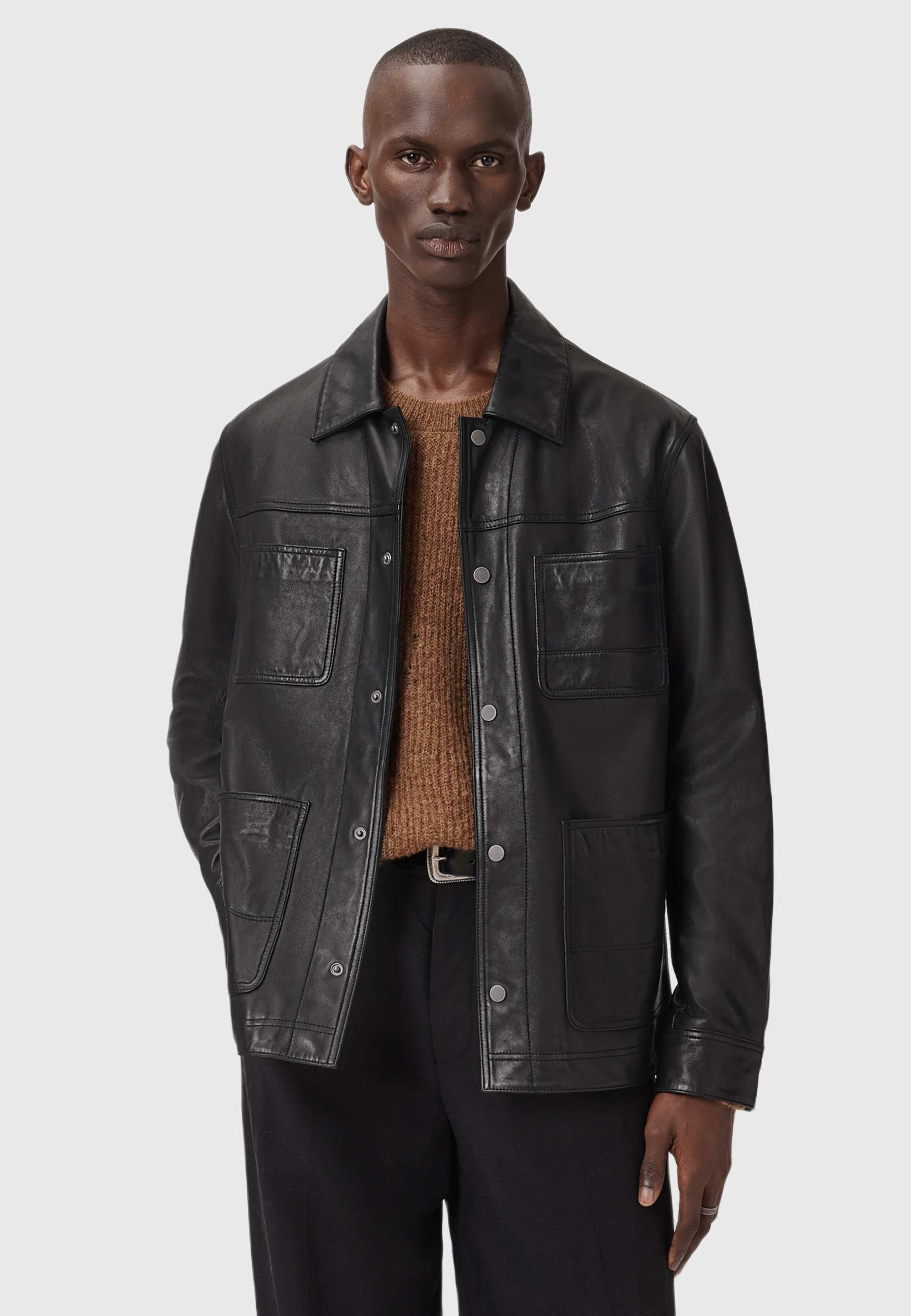 AllSaints SAXON - Leather jacket - black - Zalando.co.uk