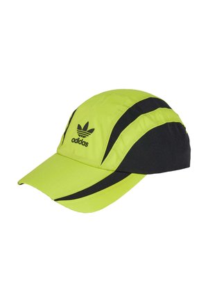 Fluorescent yellow cap with black accents, made of lightweight material. Features a curved brim and Adidas logo on the front.