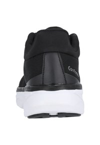 Scarpa sportiva nera con tomaia in rete e collare imbottito. Presenta una intersuola bianca e una suola in gomma nera. Logo visibile sul tallone.