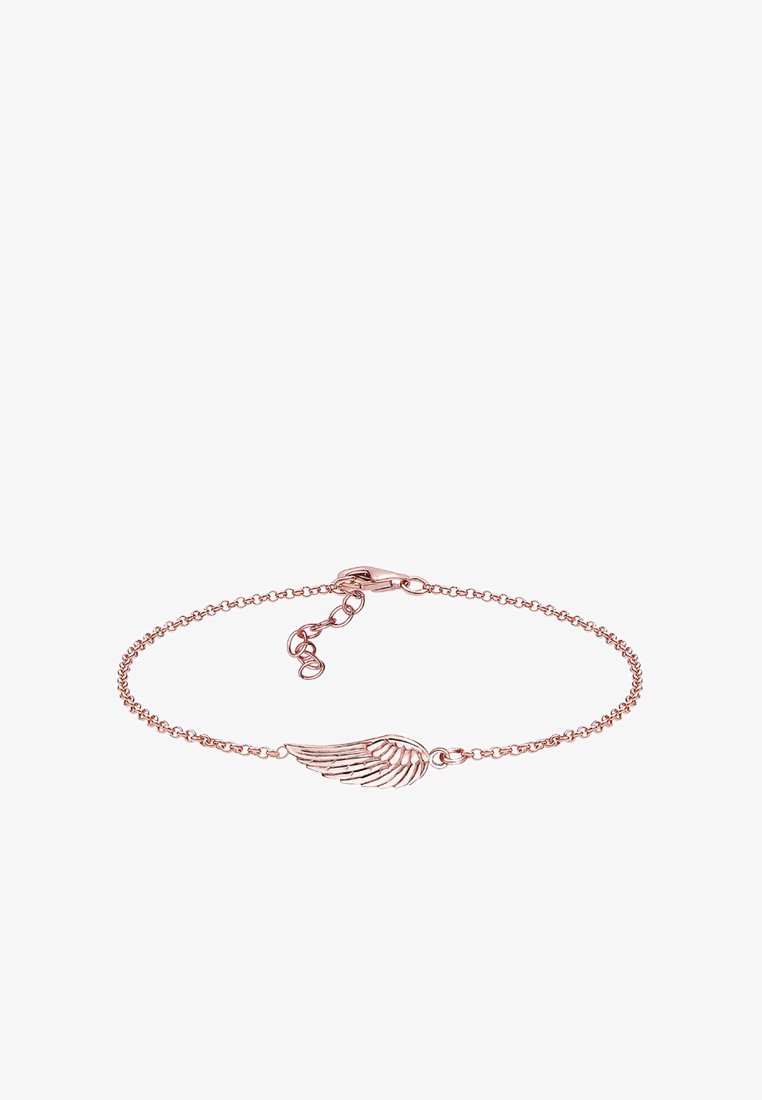 Rosaguld armbånd med en delikat kæde og vingeformet vedhæng. Har fine led og en krabbe-lås for sikker lukning.