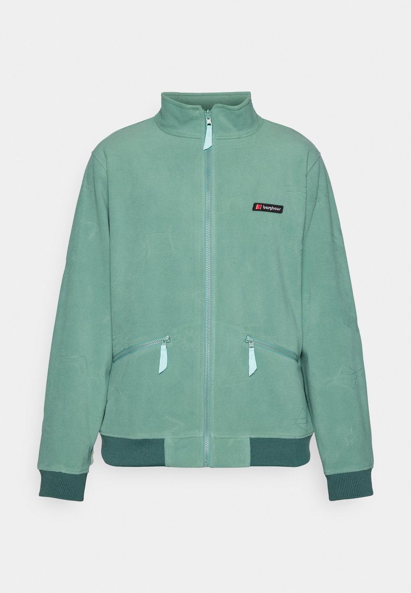 Muntgroene fleecjacket met een volledige rits, twee frontzakken, rib gebreide manchetten en een contrasterende zoom. Voorzien van een subtiele logopatch.
