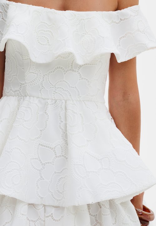 strapless open back dress Strapless Peplum Maxi Dress - White