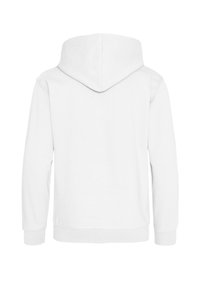 Sudadera blanca con capucha, con bolsillo canguro, puños y dobladillo de canalé. Fabricada con un tejido suave, presenta un diseño simple y limpio.