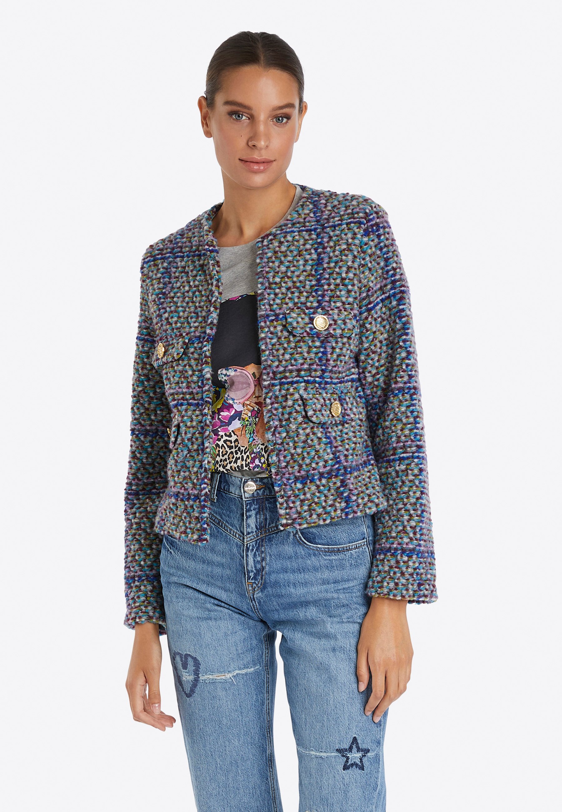 Kastner Oehler Rich Royal Strickjacke Blau Closed Strickjacke Bunt