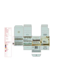 L'Oréal Age Perfect förpackning med en krämfärgad låda med en präglad logotyp, detaljerad produktinformation och QR-kod.