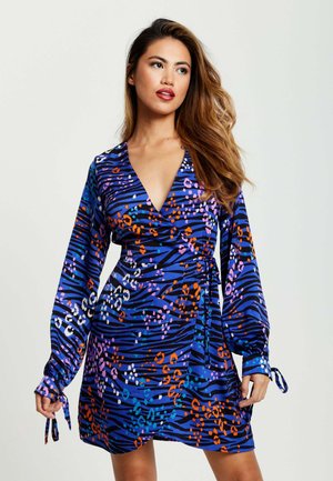 VIVID ZEBRA PRINT MINI WRAP - Day dress - blue