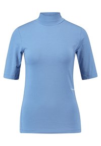 Sinih lycra-bluze krakدار با آستین کوتاه و یقه زیپ است. این بلوز دارای برش جا افتادهای است و یک لوگوی کوچک در سمت چپ خود دارد.