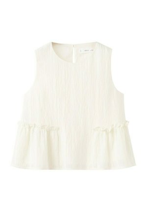 Blouse sans manches écru texturée avec encolure ronde et ourlet péplum à volants.