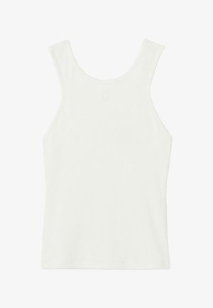 Canottiera bianca in cotone con design aderente, scollo tondo e spalline larghe. Presenta un logo del marchio discreto sul retro.