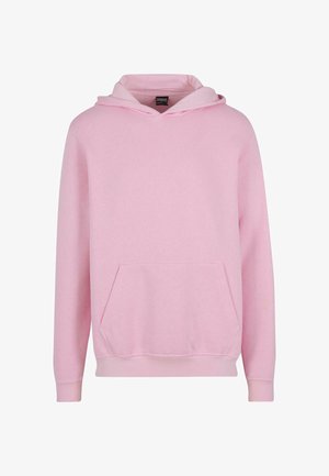 Heled roosa kapuutsiga sviiter, mis on valmistatud pehmest kangast, esiosa tasku, reguleeritav kapuuts ja ribakudumist varrukatel ning all äärel.