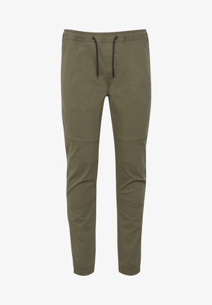 Olivgrüne Jogginghosen aus weichem Stoff mit einem Kordelzugbund, schmal zulaufenden Beinen und Seitentaschen, die über dezente Nahtdetails verfügen.