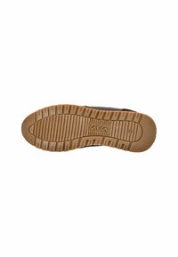 Sole di scarpa marrone in gomma caramello rigata e texture. Presenta il logo 'ara' impresso al centro, progettato per la trazione e la stabilità.