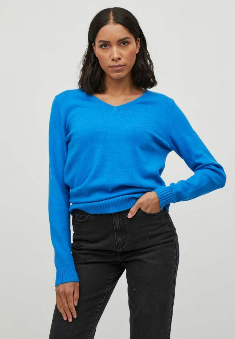 VILA VIRIL V-NECK L/S - Jumper - french blue