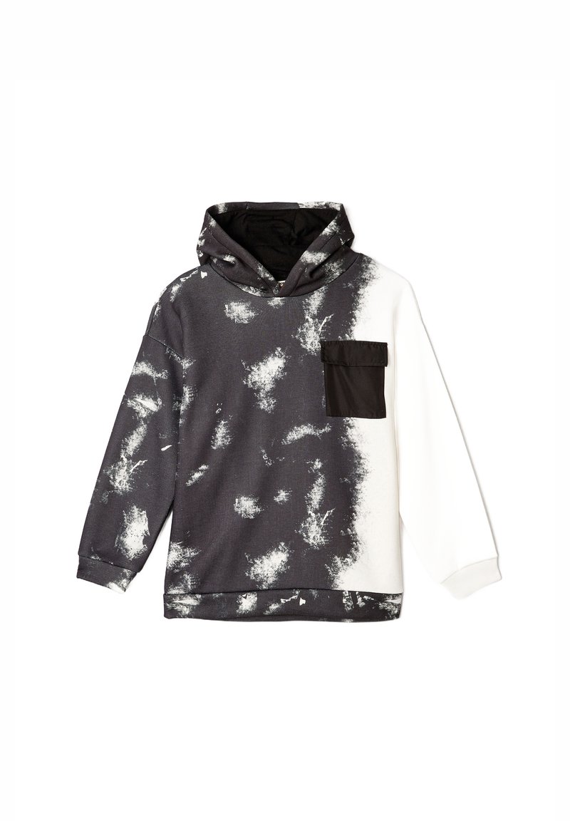 Hoodie met een zwart-wit tie-dye patroon, khaki zak en een relaxte fit met lange mouwen. Van een katoenmix.