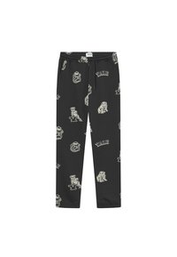 Sorte joggebukser med et heltrykt mønster av Yale-logoer og bulldog-tegninger i beige. Elastisk midjebånd med snøring.