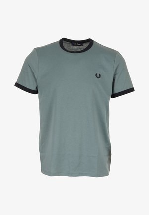 T-shirt in cotone azzurro chiaro con colletto e maniche a coste navy arrotondati. Presenta un piccolo logo ricamato sul petto.