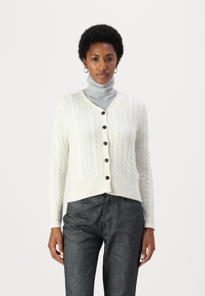 pure cashmere CLASSIC CABLE CARDIGAN - Kardiganas - vintage white