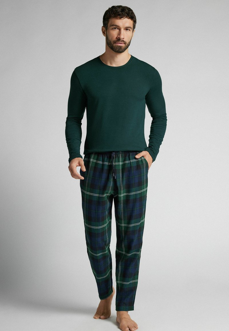 GLOBAL Pigiama Uomo Flanella Cotone Lungo Pantaloni Vita Elasticizzata Coulisse Bottoni Invernale Abbigliamento Da Notte Confortevole,3XL - Foto 8